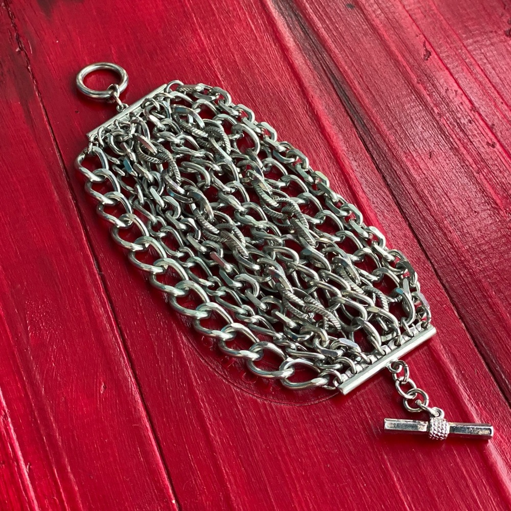 Silver Chain Cuff Bracelet with Toggle Closure